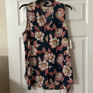 LOFT Floral Sleeveless Blouse - Navy and Coral